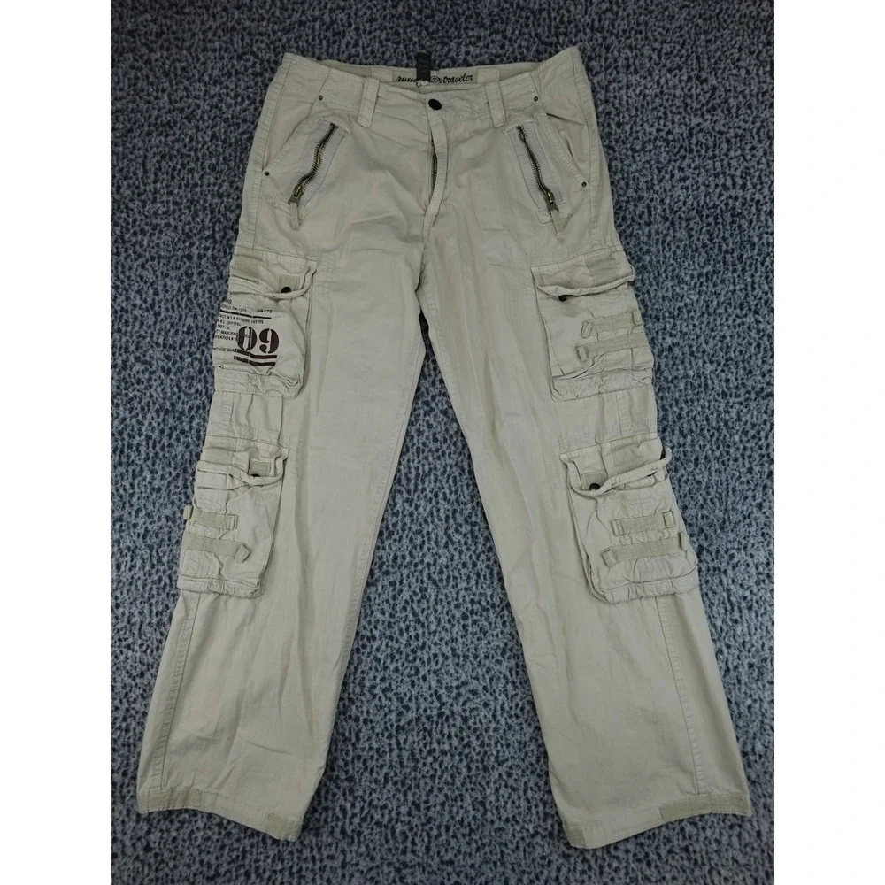 Royal‎ Traveler Cargo Pants Mens L Khaki Tan Multi Pocket Y2K Grunge Utility